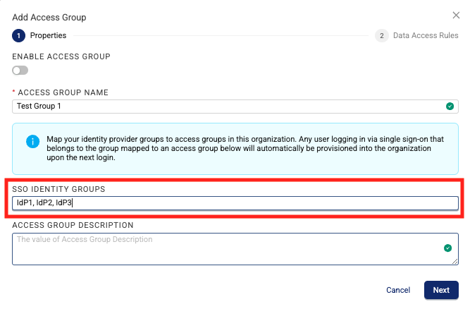 SSO Identity Groups