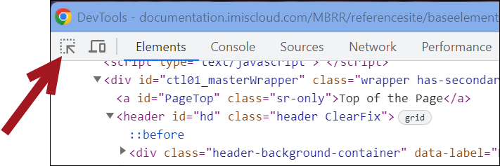 Using the element inspector