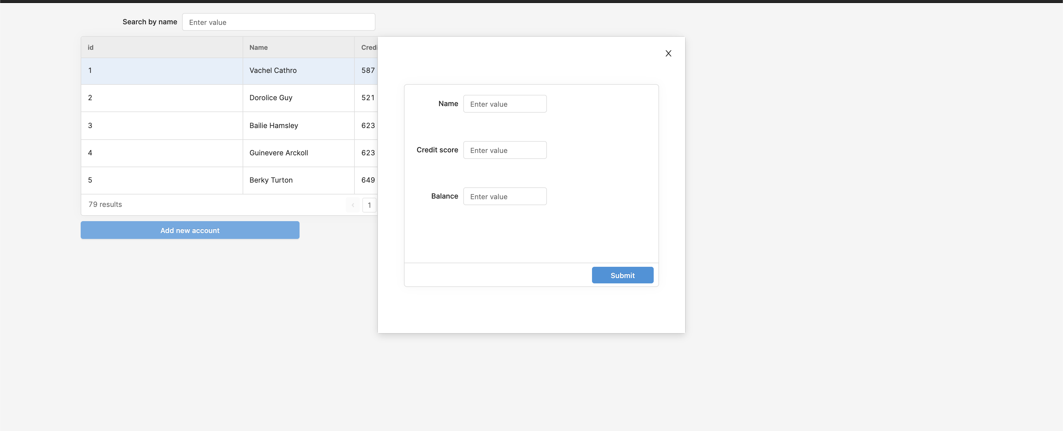 Sample application with modal to add new users.