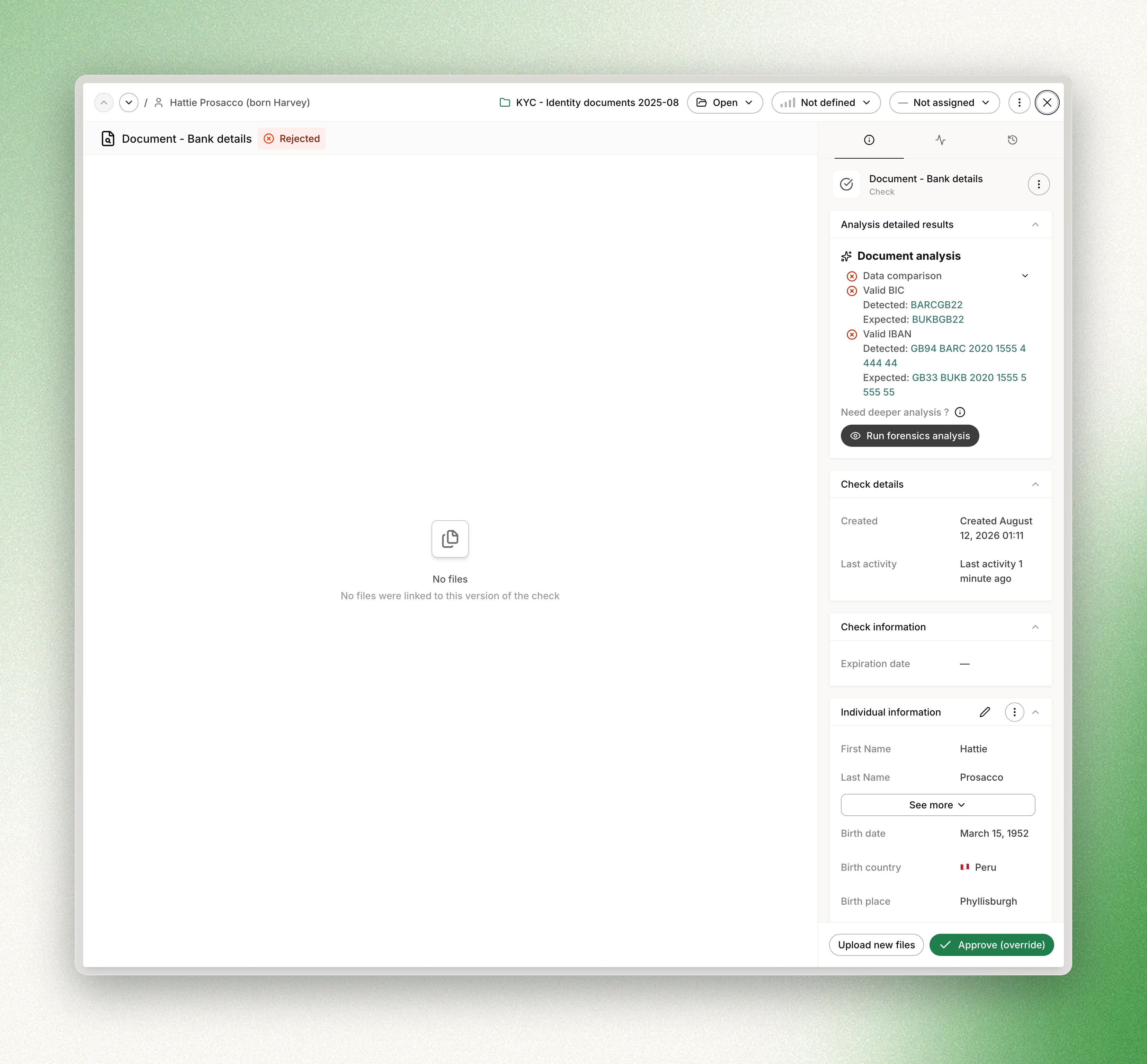 Negative result from automatic document analysis