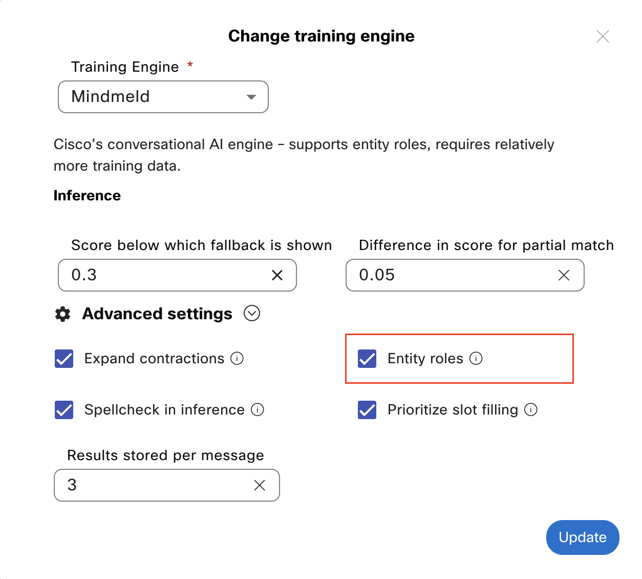 Checkbox to enable roles for Mindmeld