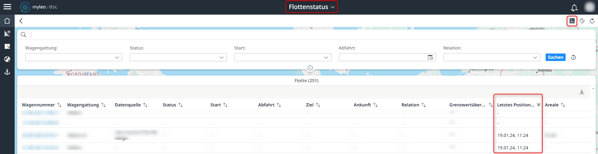 Neue Spalte "Letztes Positions Event" in der Flottenstatus App