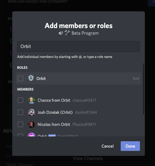 roles.png Add Orbit role to any private channels