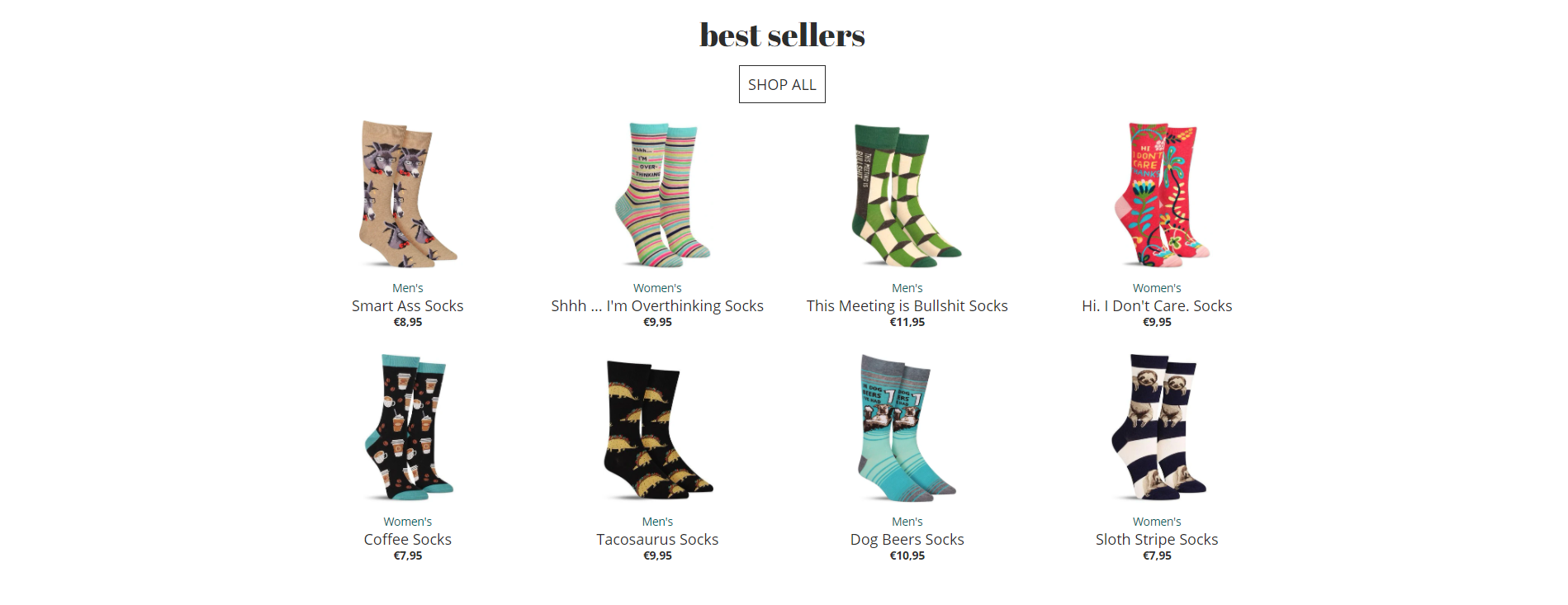 A Findify widget operating for client The Sock Drawer, promoting 'Best Sellers'.