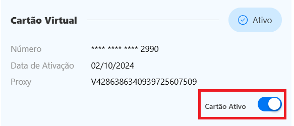 Exemplo de cartão ativo
