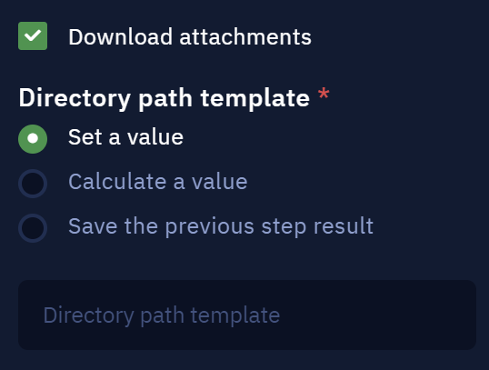 Download attachments option and Directory path template parameter