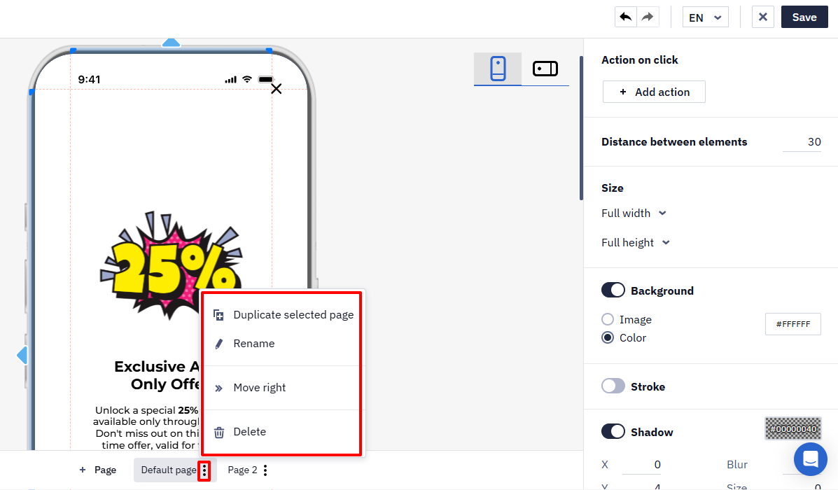 Duplicate selected page