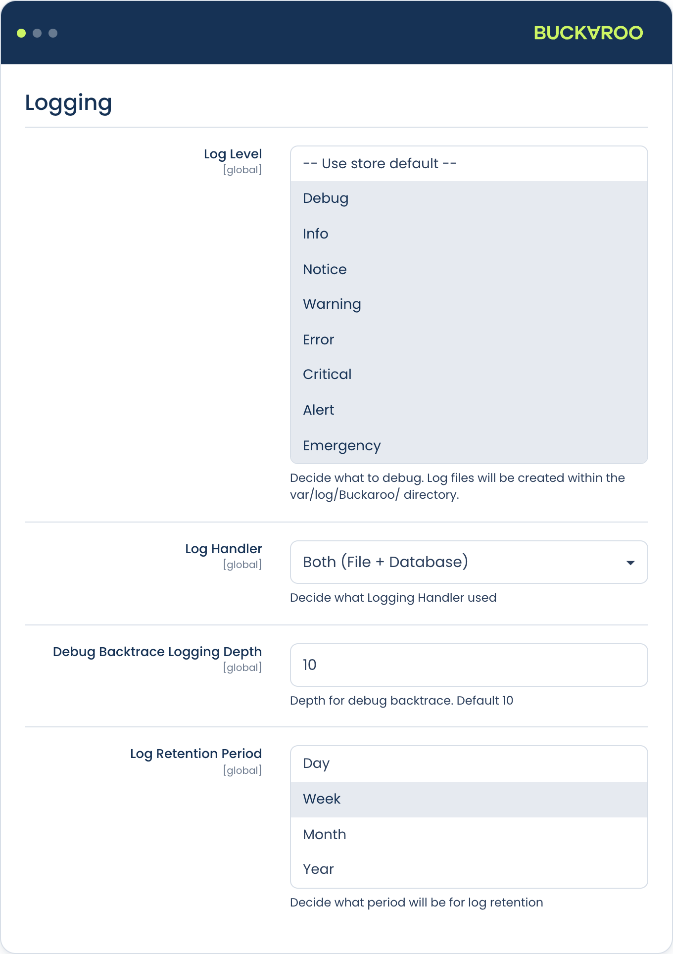 Plugin logging settings