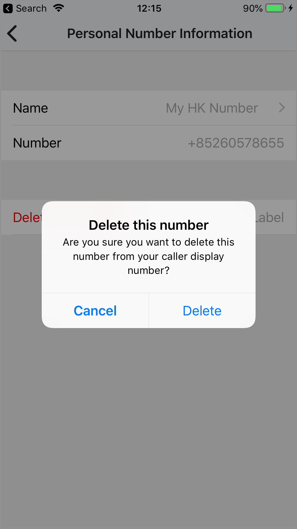 Delete Personal Number Confirmation
