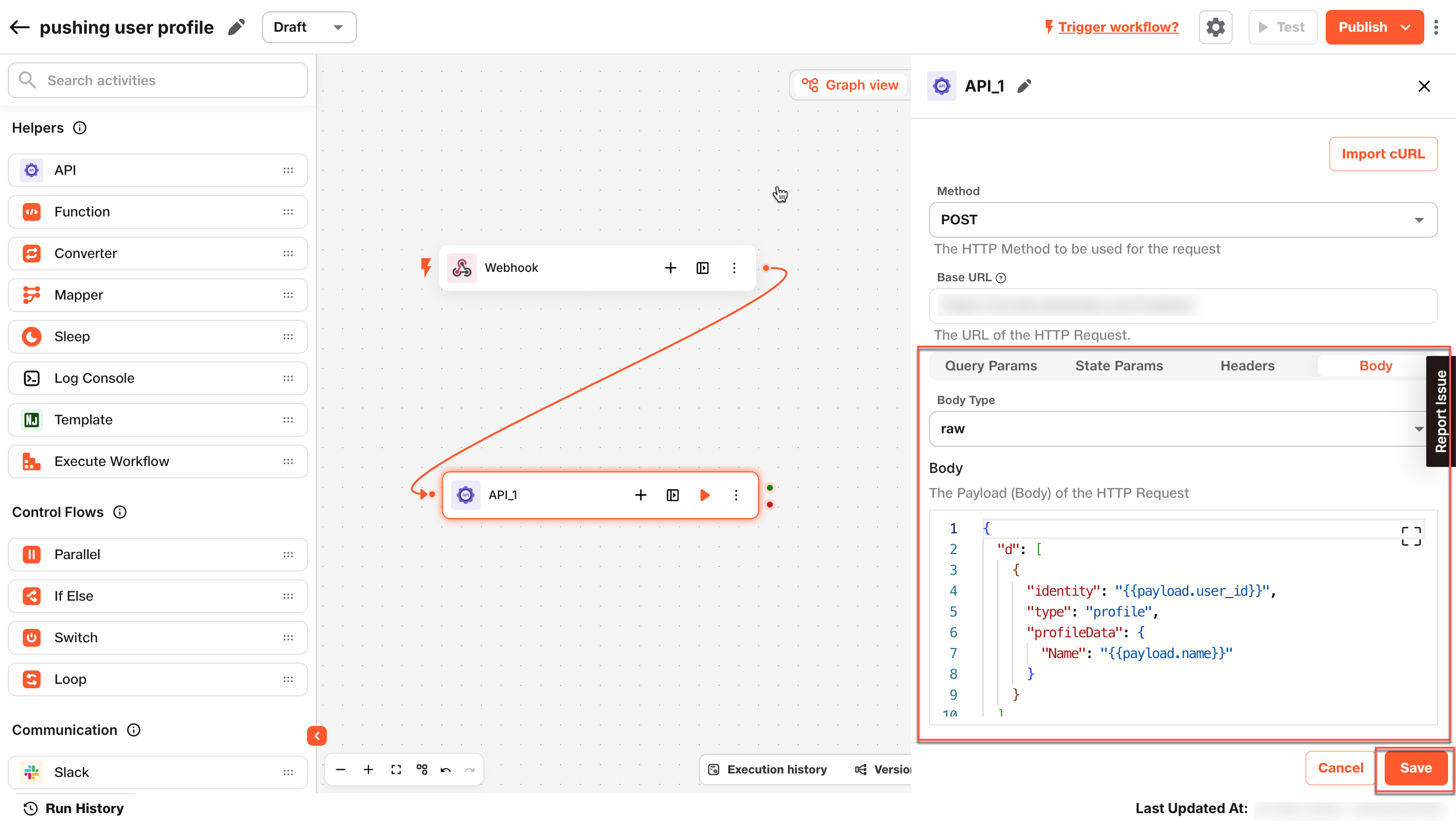 Save API configuration