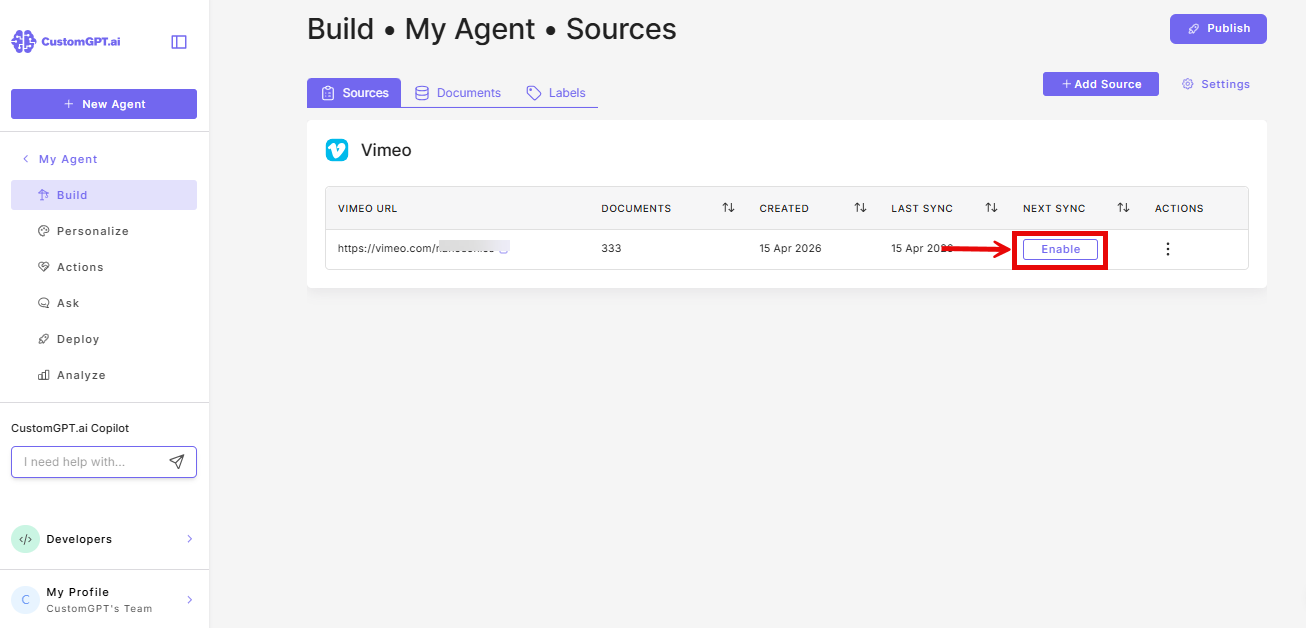 Enable button for auto-sync on Sources page