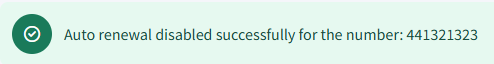 Screenshot of the Auto renewal disabled successfully message