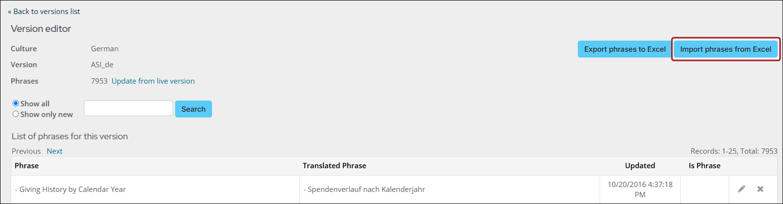 Importing phrases from Excel
