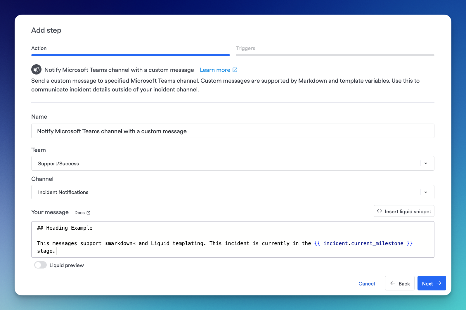 Notify Microsoft Teams Channel with a custom message