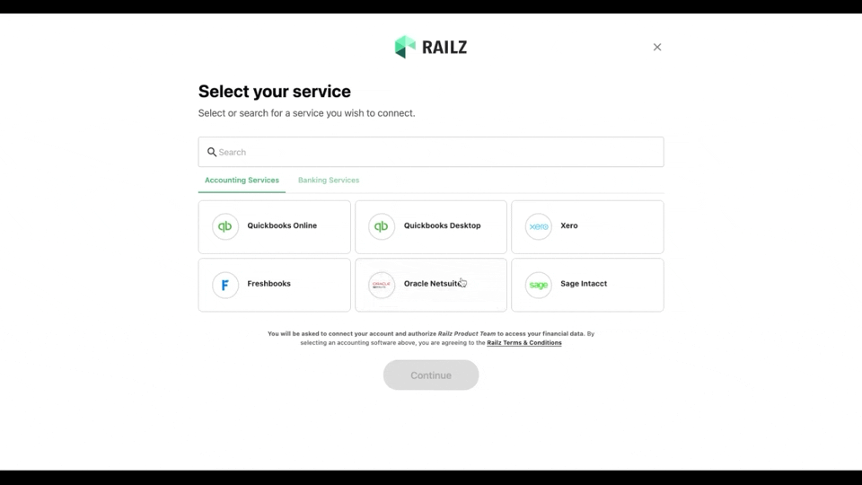 Railz Connect - Oracle NetSuite Flow. Click to Expand.