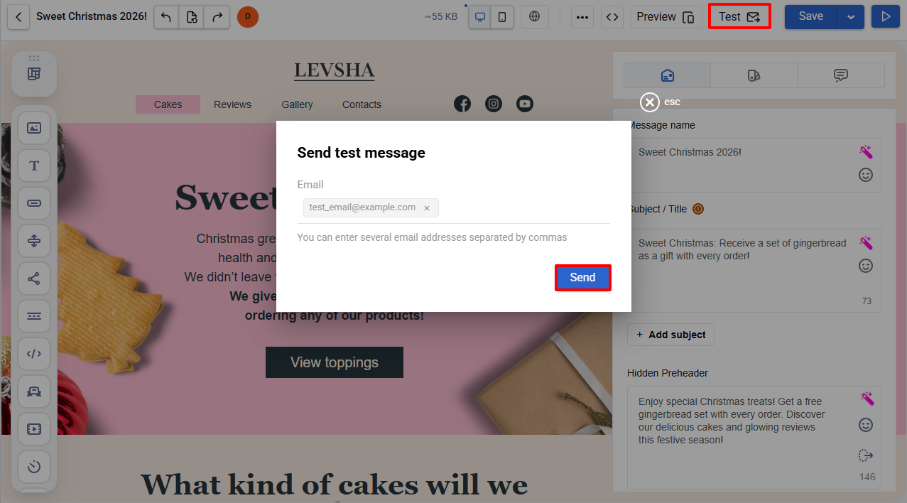 Test message preview