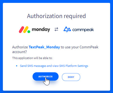 Screenshot of the authorization dialog