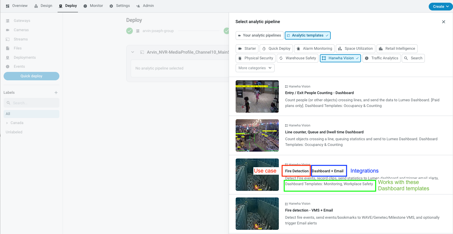 Pick the appropriate pre-built analytics template under Deploy -> Quick Deploy