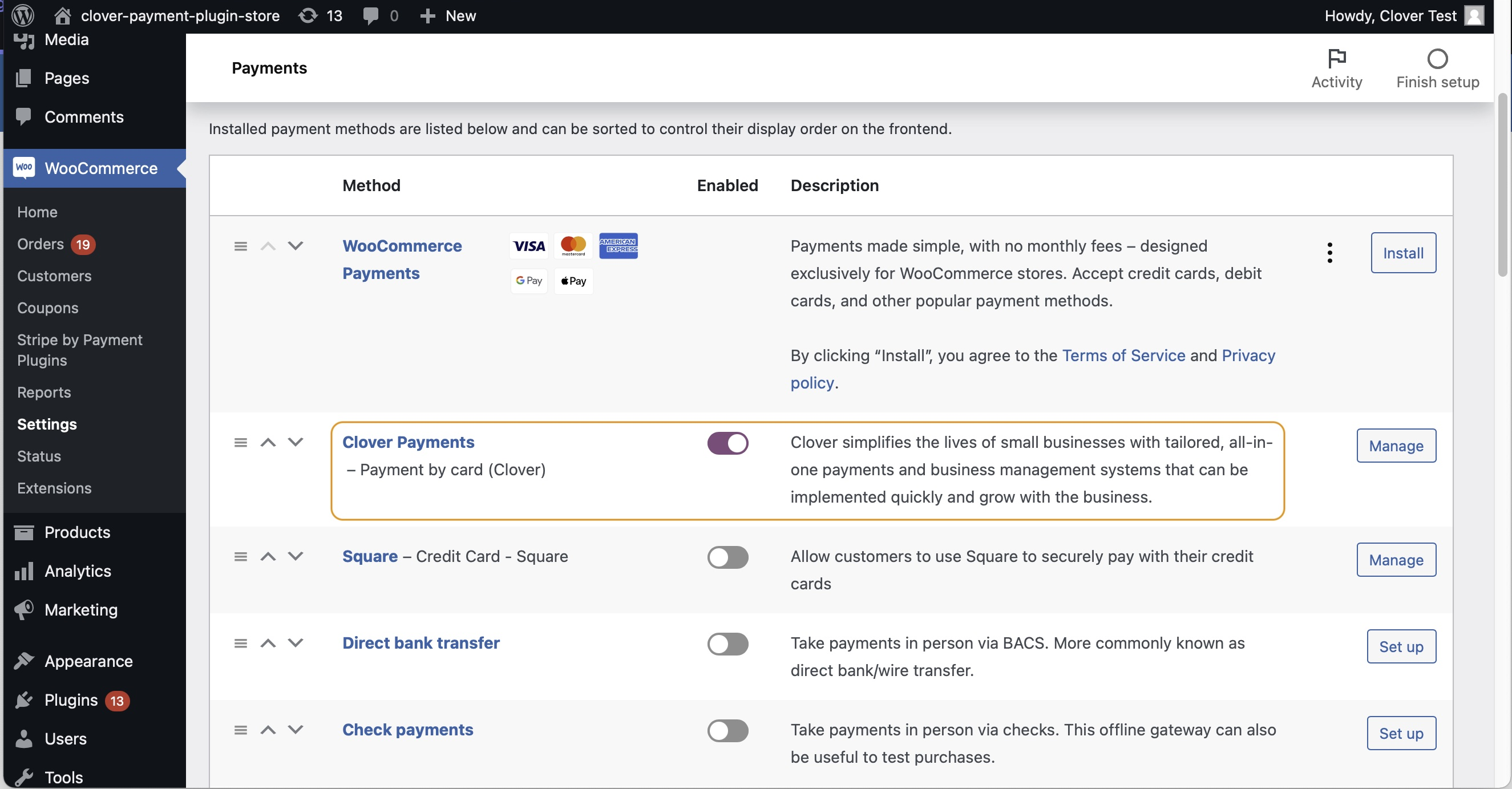 Wordpress Dashboard > WooCommerce > Settings