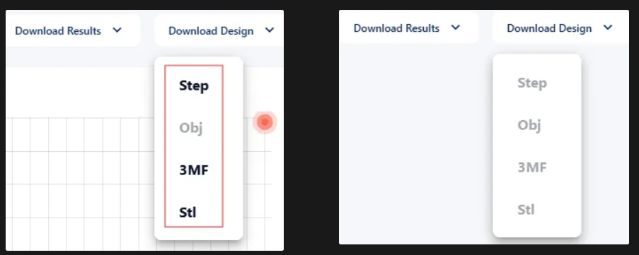 Inactive Design Download Options for intermediate interation  