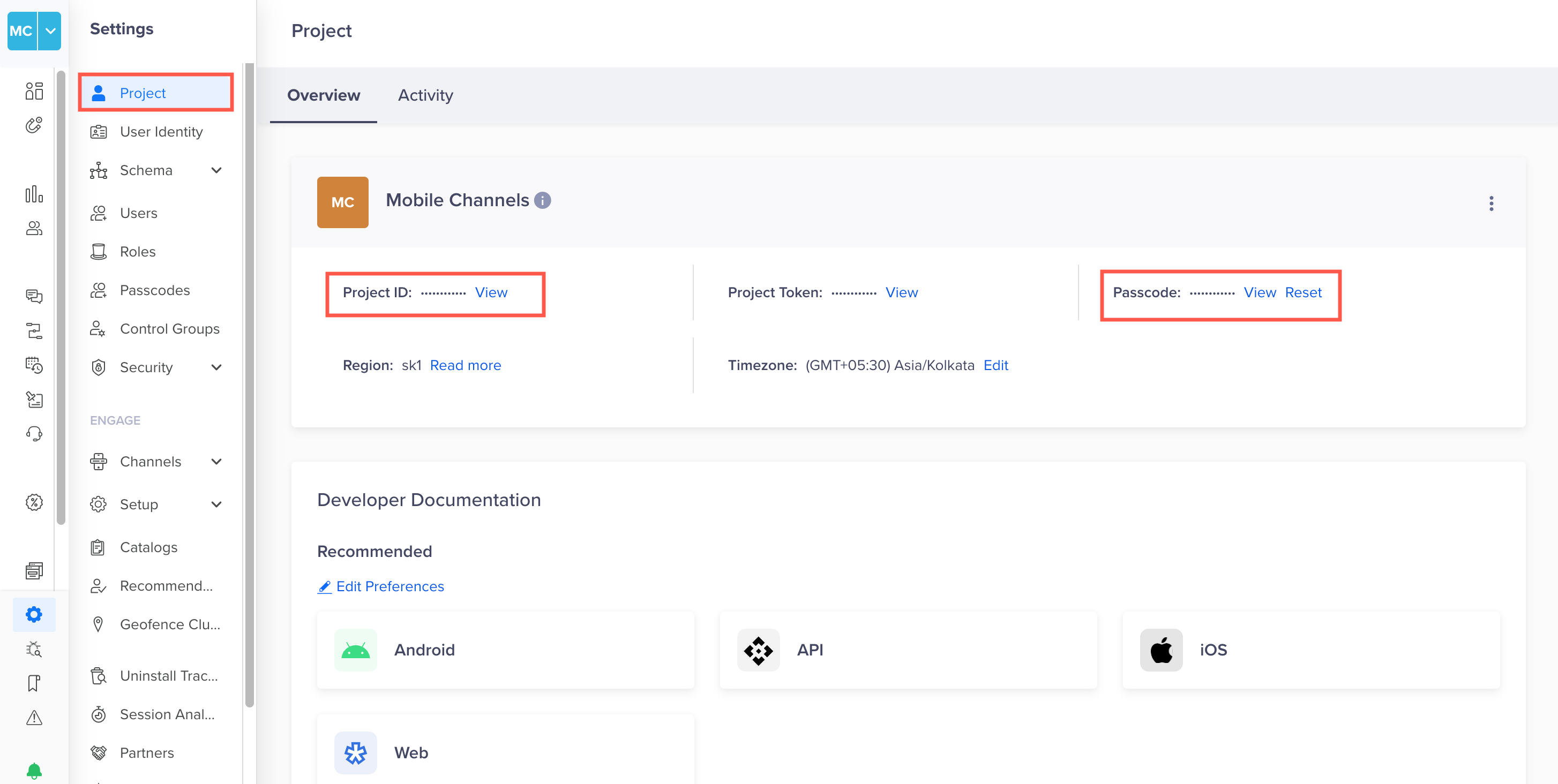 View Project Credentials