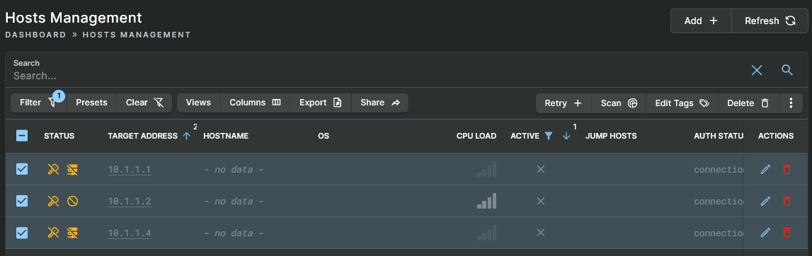 Selecting Inactive Hosts for Deletion