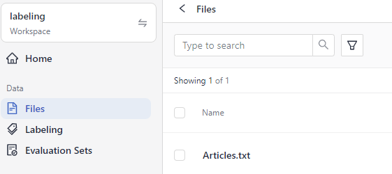 The Files page with the Articles.txt file showing