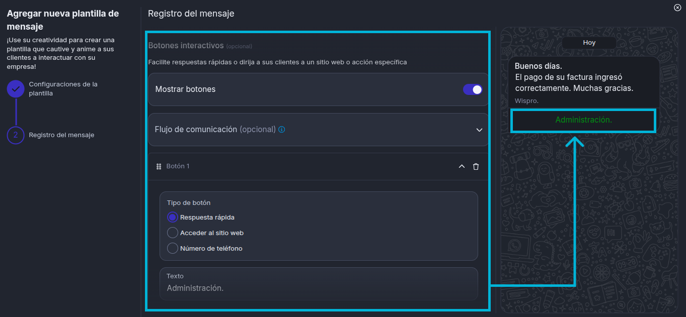 Vista previa mensaje en whatsapp