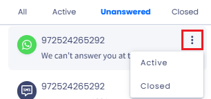 Screenshot of the option to assign a new status to conversation