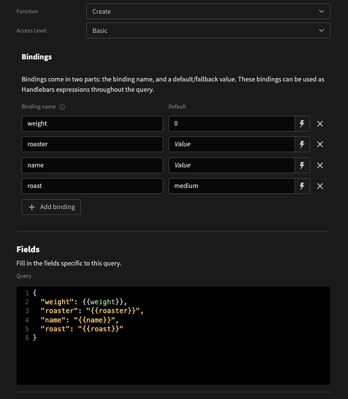 Using bindings to create a new document with form values