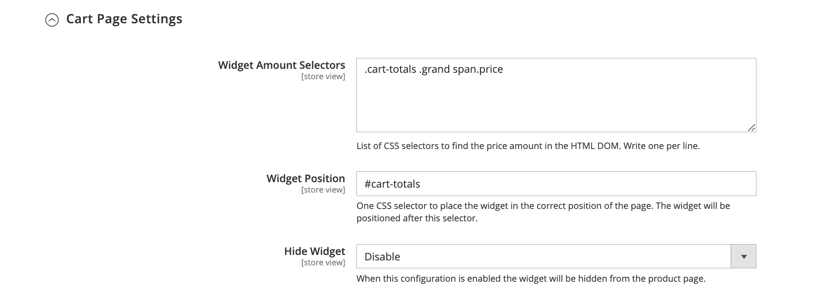 Product page settings