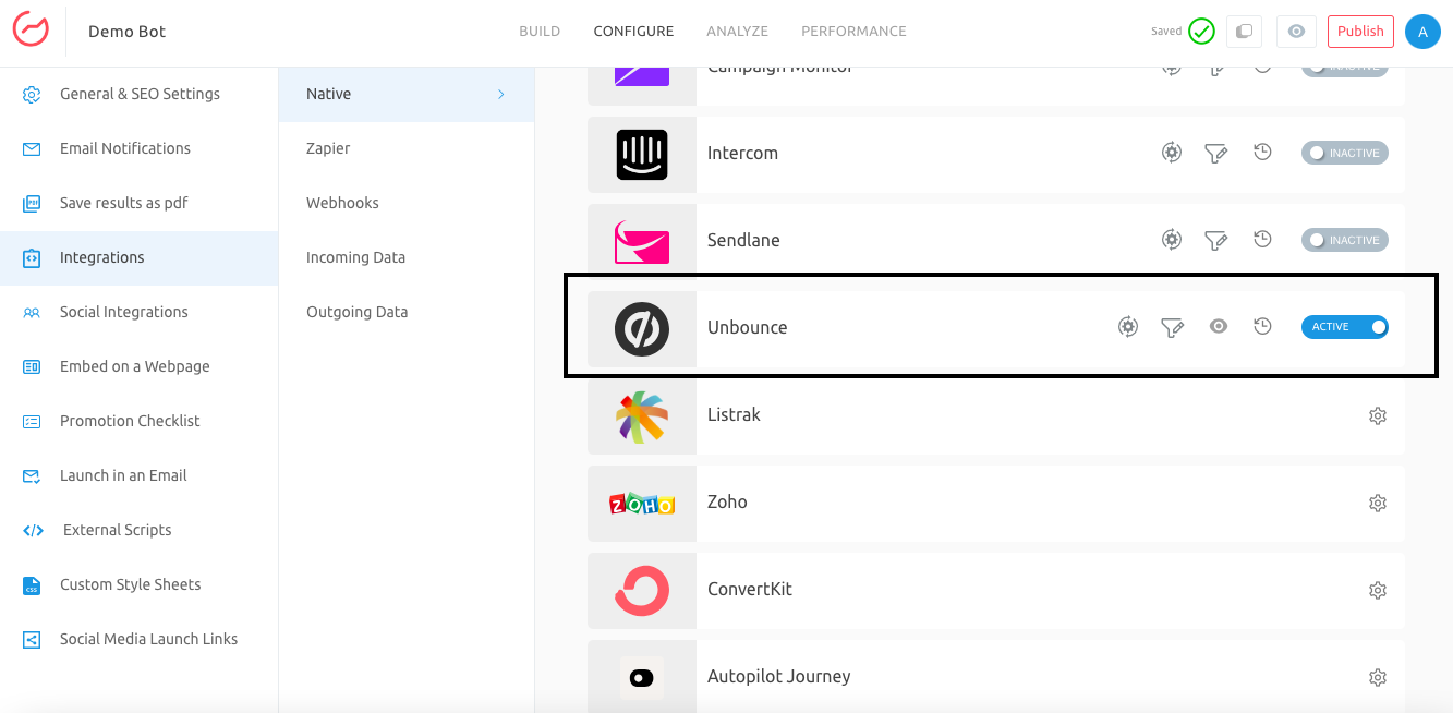 Unbounce integration