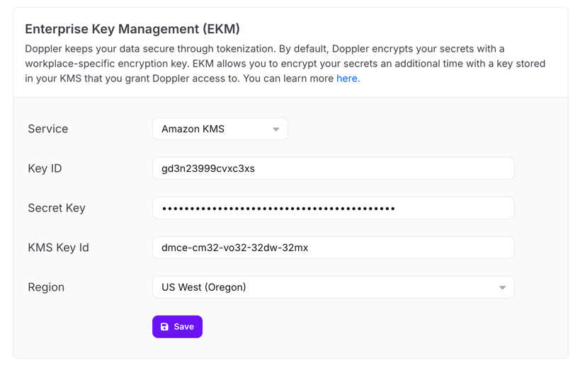 Screenshot of modal in doppler UI for setting up EKM