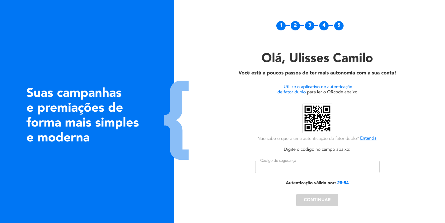 Primeiro acesso: código de autenticação