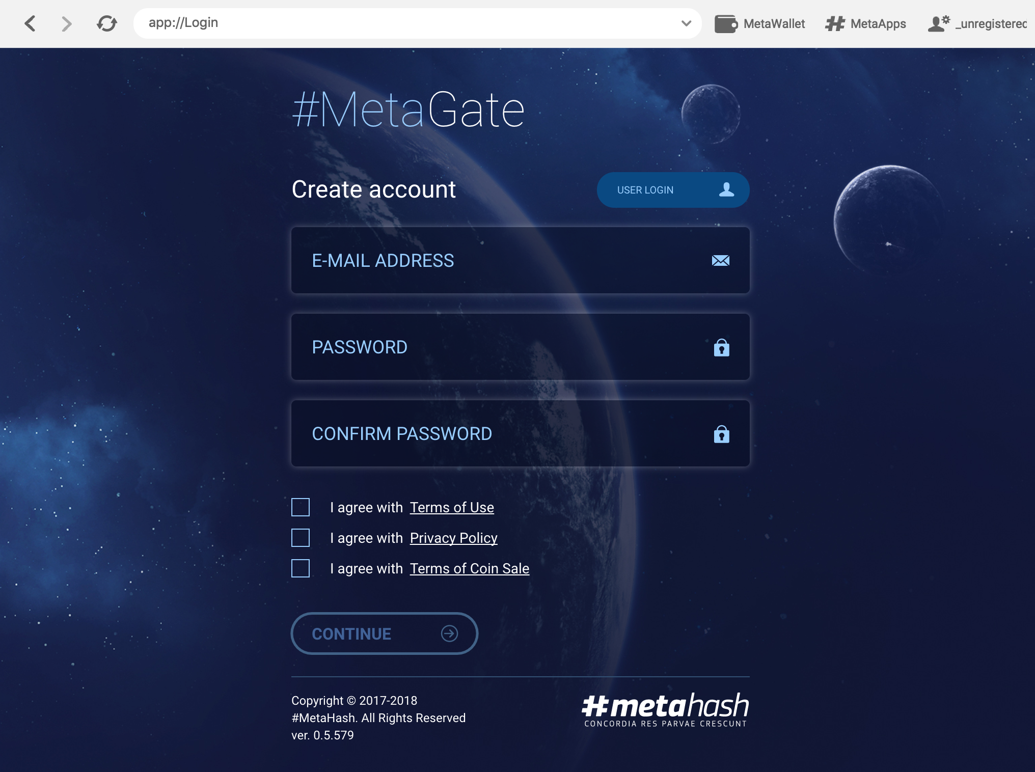 MetaGate registration page