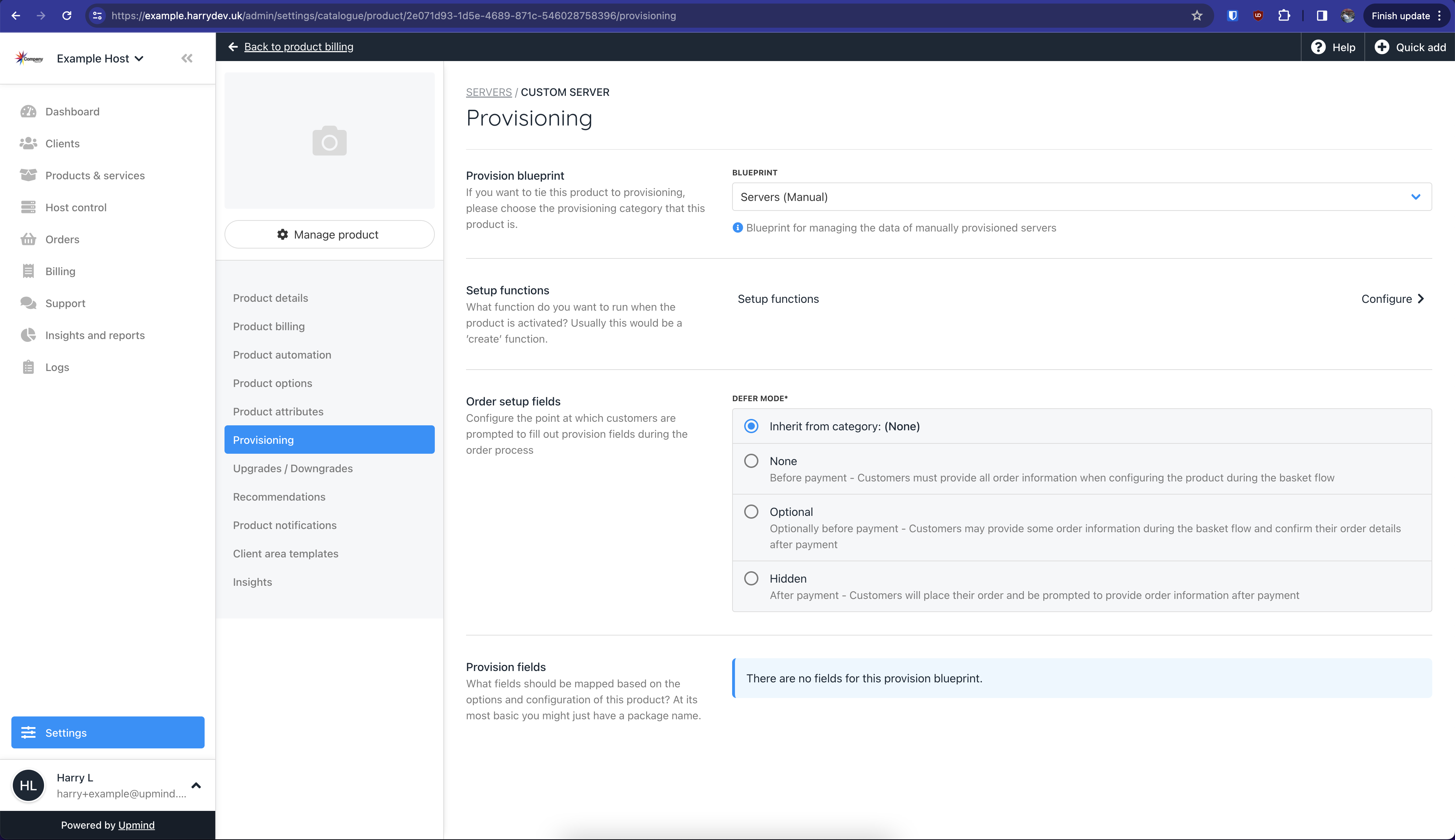 Set the Provision blueprint to "Servers (Manual)"