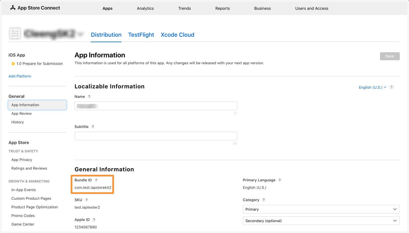 Where to find Bundle ID in App Store Connect