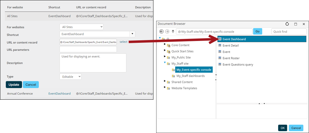 Click Select, then choose the copied content record.