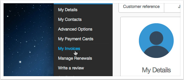 Click the 'My Invoices' link in the left hand menu