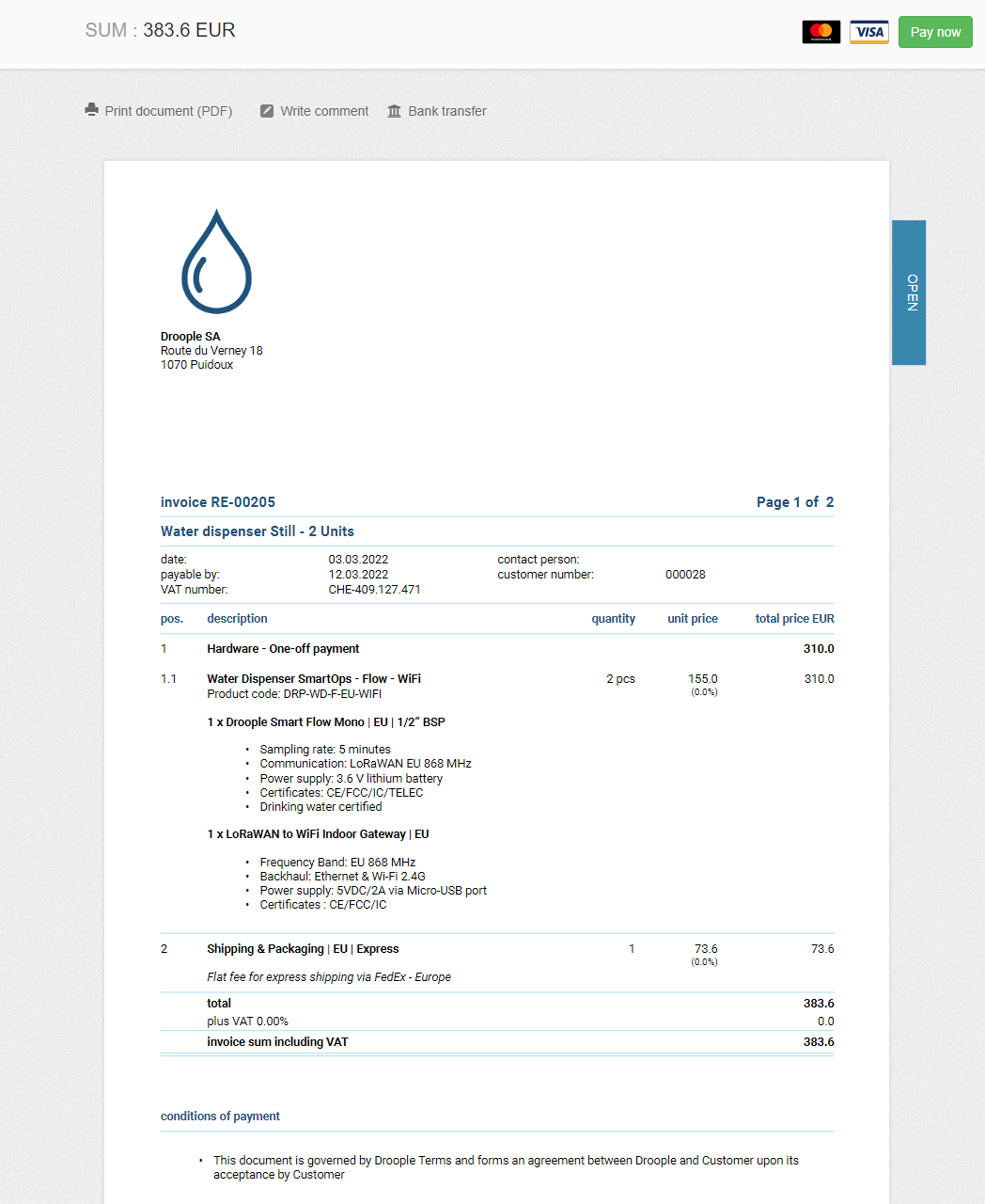 Example of a hardware invoice on Bexio