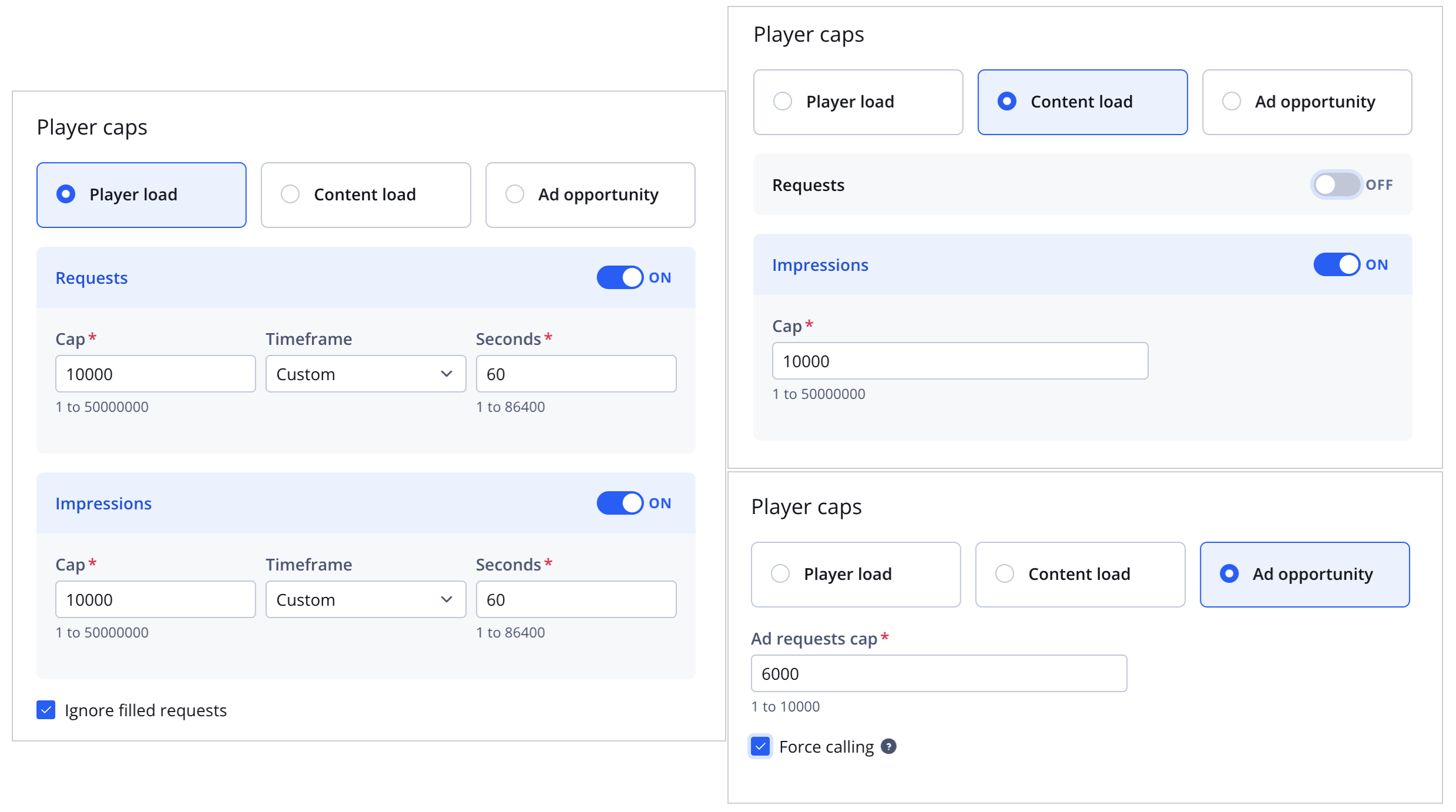 Player caps settings