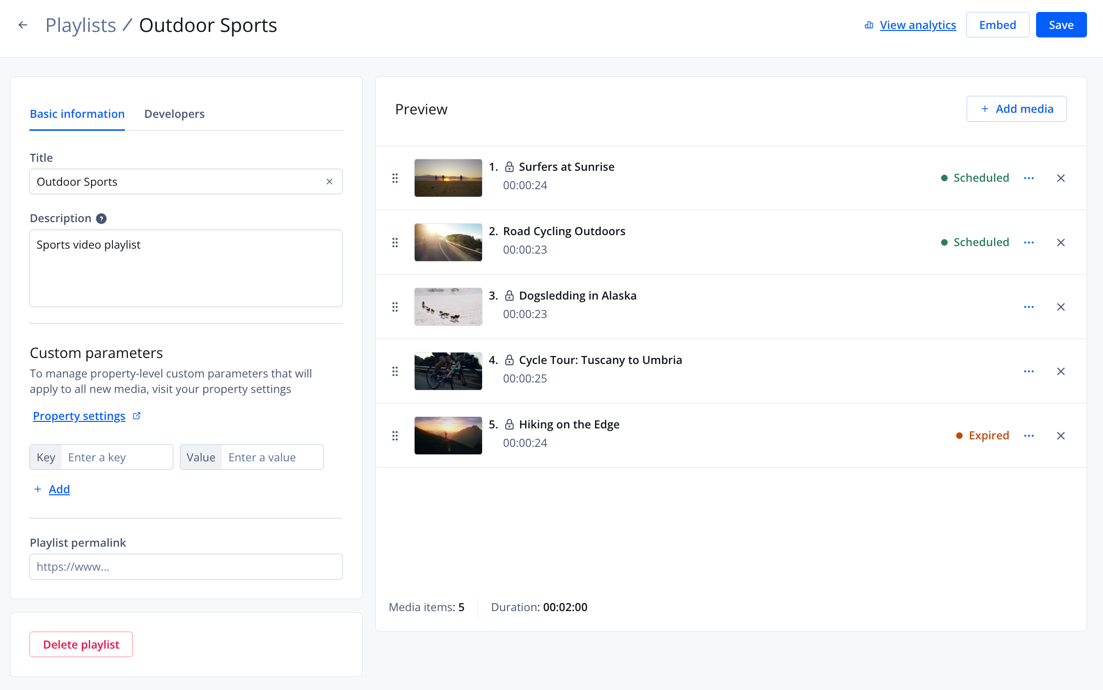 Manual playlist page