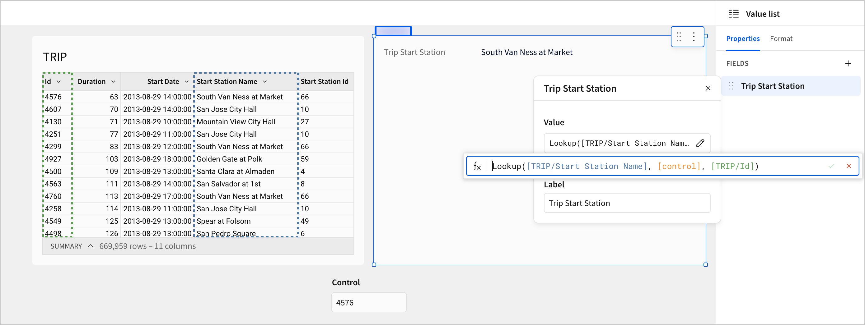 A value list field configured with a formula.