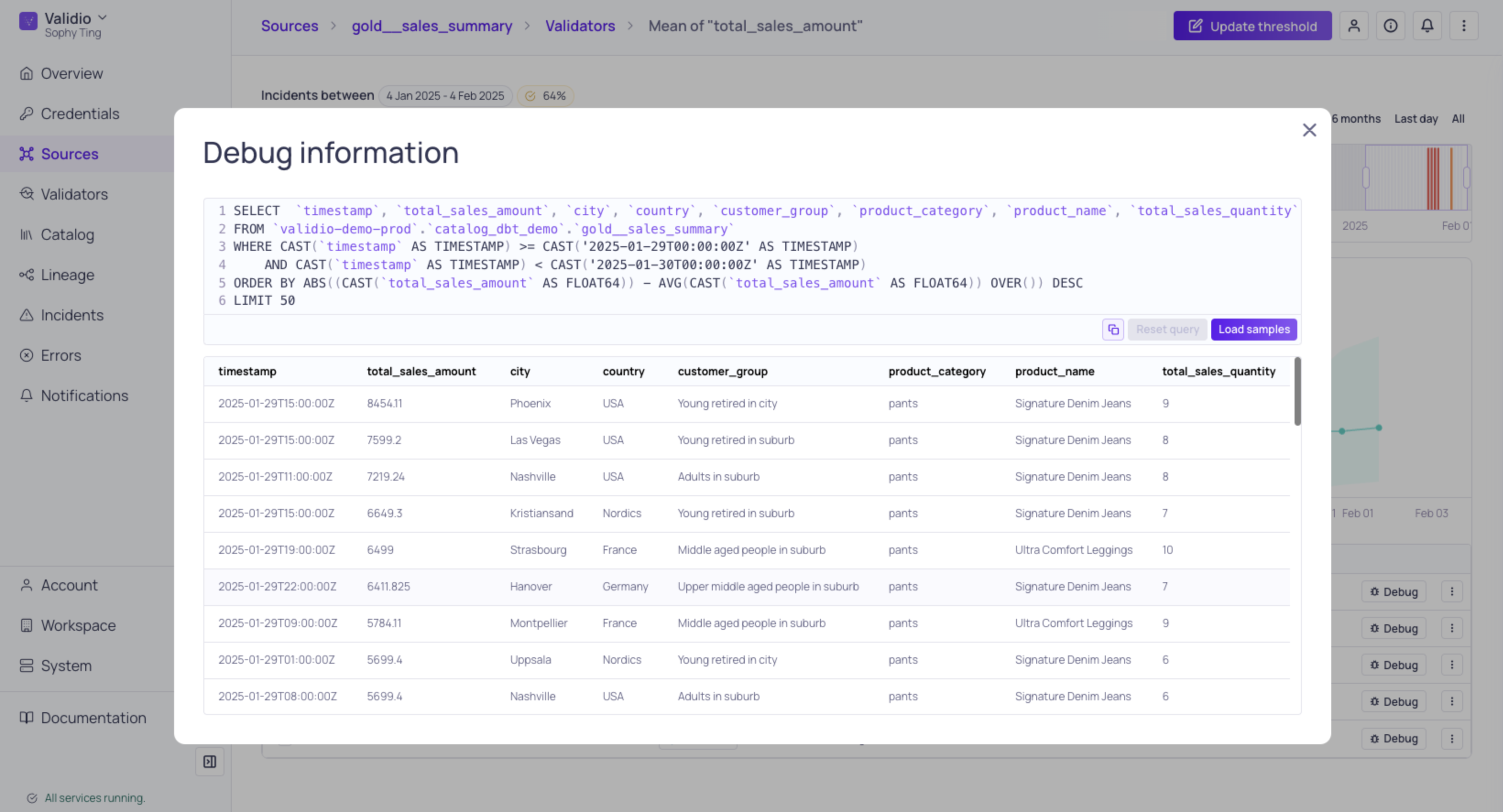 Debug Information for a Data Warehouse Source