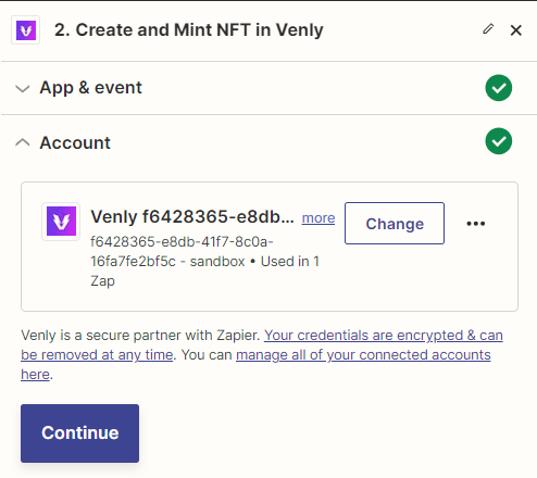 Add Venly Account to Zapier