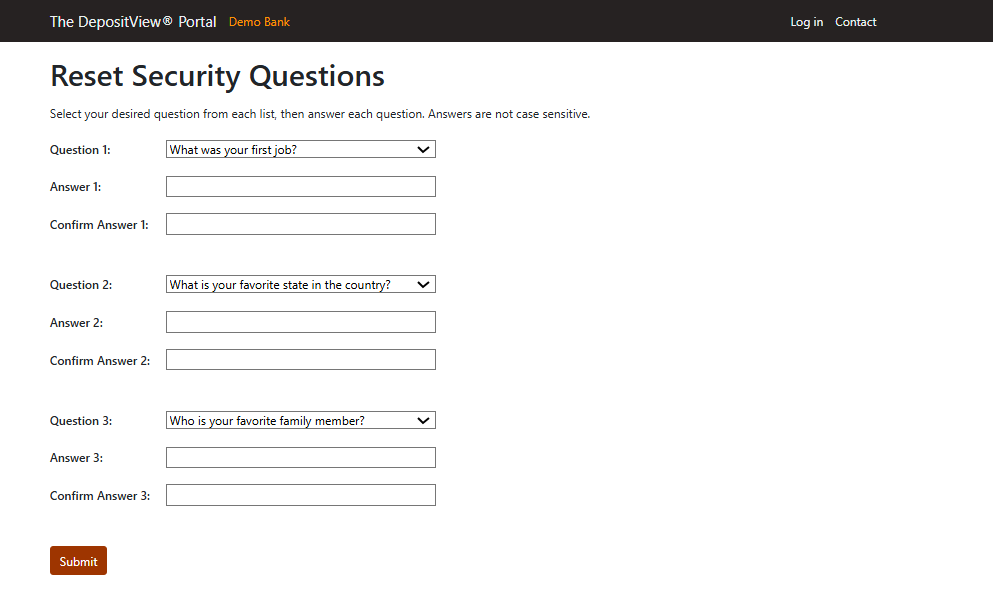 Reset Security Questions