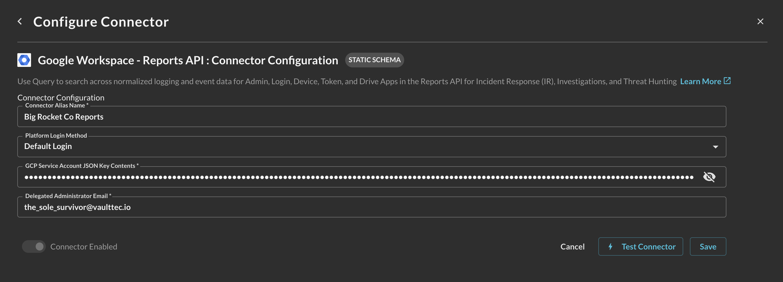 FIG. 2 - Configuring the Google Workspace - Directory API Connector