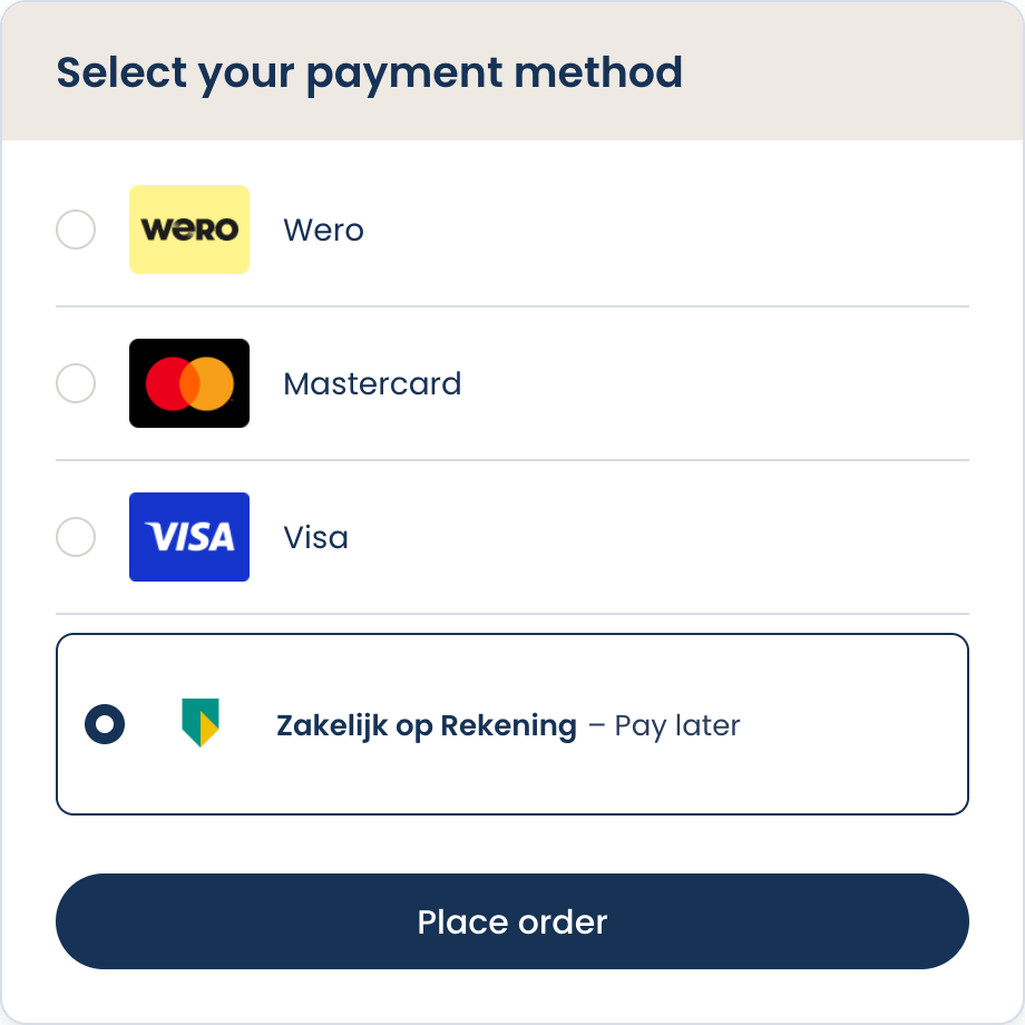 Zakelijk op Rekening checkout mockup