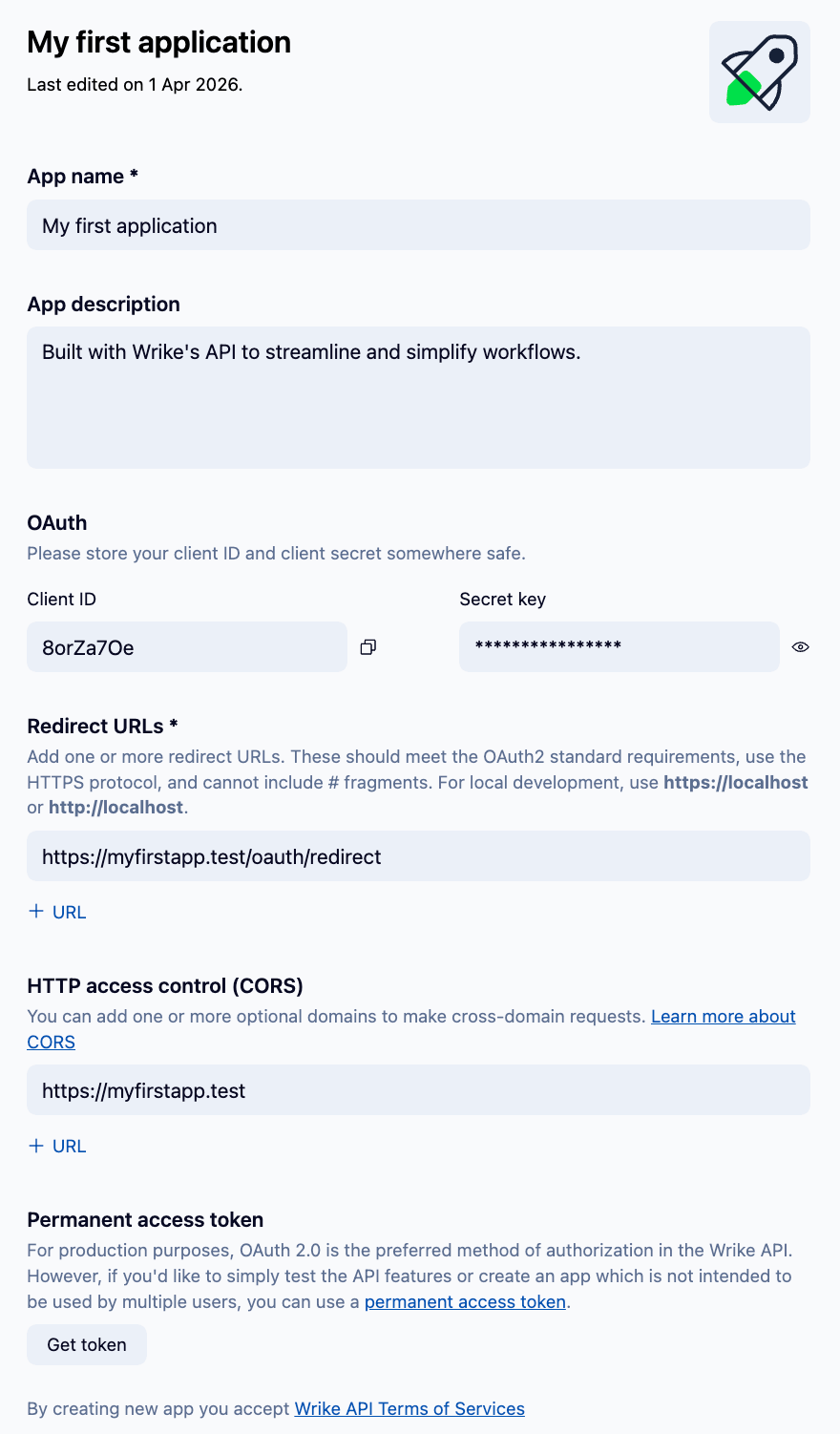 Wrike Application creation flow