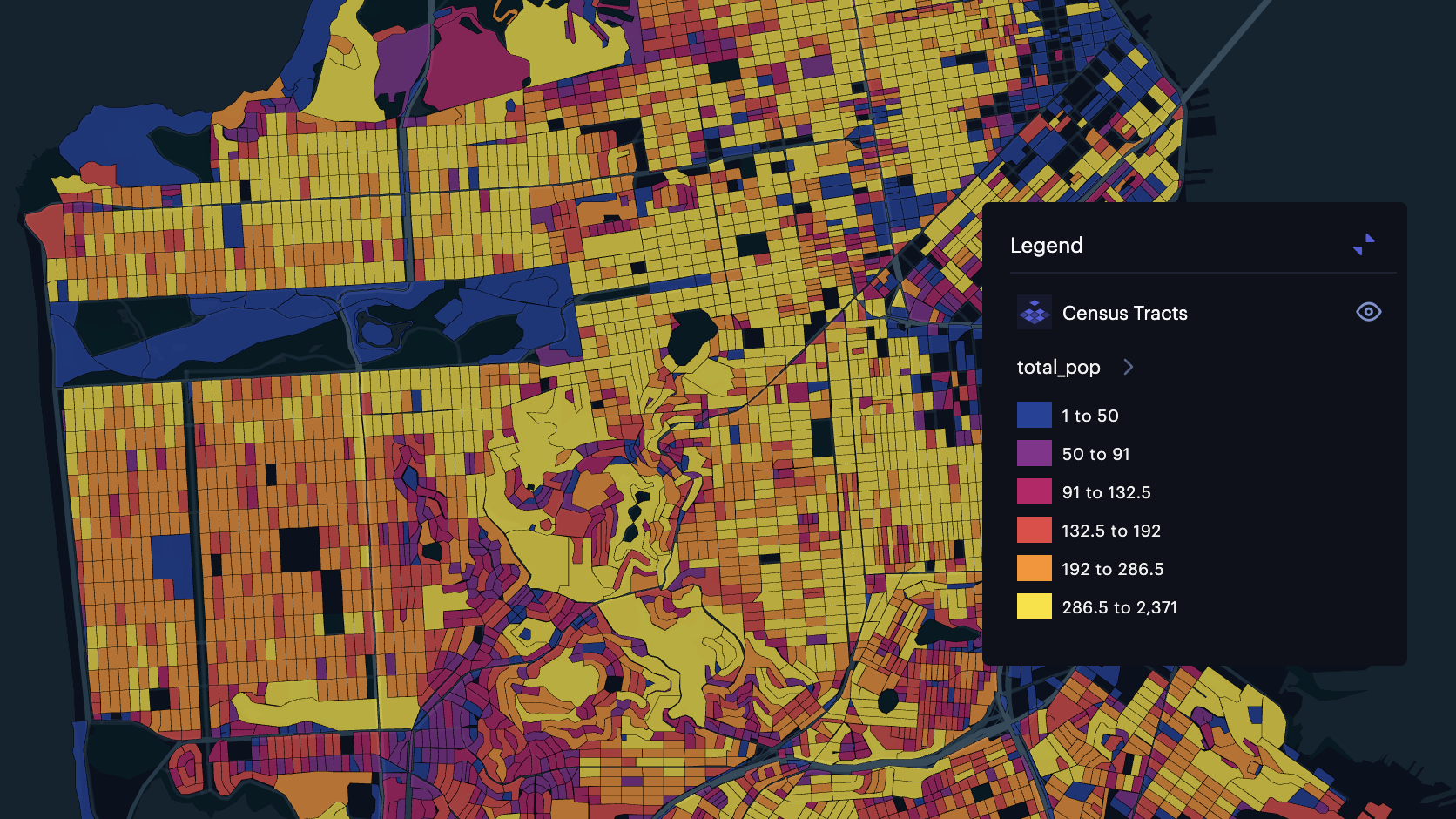 Census tracts in San Francisco (with a dynamic color scale).